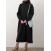 Women Sweatshirt Turtleneck Thick Side Pockets Side Fork Casual Midi Dresses