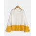 Plus Size Contrast Color One Shoulder Bell Sleeve Knit Sweaters