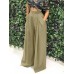 Women Pure Color High Elastic Waist Simple Wide Leg Pants With Pocket