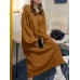 Women Puff Sleeve Loose Hooded Sweatshirt Calf Length Casual Midi Dresses