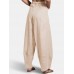 Women Cotton Solid Color Casual High Waist Pants With Pocket