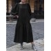 Women Puff Sleeve Calf Length Solid Color Buttons Casual Midi Dresses