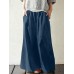 Women Cotton Pocket Elastic Waist Wide Leg Loose Casual Pants